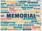 Wordcloud with the main word memorial and associated words, abstract illustration