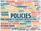 Wordcloud with the main word policies and associated words, abstract illustration