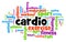 Wordcloud of tags connected with cardio exercise with long periods of medium heart pulse rate