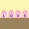 wording Love in pink box with yellow and brown background. copy space for text