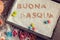 Words Buona Pasqua as Happy Easter in italian language