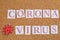 Words CORONA VIRUS pinned to corkboard