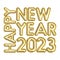 Words Happy New Year 2023 Made of Golden Inflatable Balloons