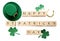 Words Happy St. Patrick`s day and festive decor on white  background, top view