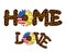 Words Home and Love with leopard print and sunflower flower with USA flag. Fashionable patriotic design.
