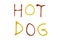 words HOT DOGS written with tomato ketchup and mustard