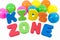 The words kids zone with balls