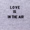 The words Love Is In The Air on gray felt letter board
