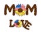 The words Love and Mom with a leopard print and decorated with a sunflower flower with the US flag. Fashionable