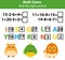 Words puzzle children educational game with mathematics equations. Counting and letters game. Learning numbers and vocabulary