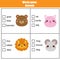 Words test educational game for children. Animals theme