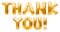 Words THANK YOU made of golden inflatable balloons isolated on white. Thank you greeting card, gold balloons lettering