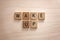 Words Wake Up are Spelled out in Wooden Letter Blocks on a Wood Background