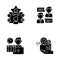 Work benefits black glyph icons set on white space
