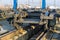 Work depot stations with repair wagons freight train wheels rails