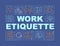 Work etiquette word concepts dark blue banner