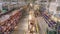 Work forklift in a modern warehouse. Large modern warehouse panoramic view