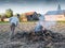 Work in the garden. Farmer burning dried branches