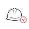 Work helmet line icon. Inspection and check of worker construction hat. Control quality of construction helmet icon. Vector