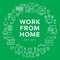 Work from home circle frame poster with line icons. Vector illustration - freelance worker with laptop, workplace, pc