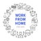 Work from home circle frame poster with line icons. Vector illustration included icon as freelance worker with laptop