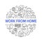 Work from home circle poster with line icons. Vector illustration included icon as freelance worker with laptop