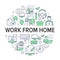 Work from home circle poster with line icons. Vector illustration included icon as freelance worker with laptop