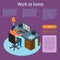 Work at home concept background, isometric style