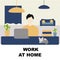 Work at home concept, freelance and telecommuting subject. Man work at home, creative vector