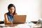 Work from home during the outbreak of the virus. Asian Women Work from home, use a laptop to work. Online Meetings Video