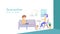 Work at home, people quarantine, human activity with pets, family concept, cartoon character flat design, home interior idea