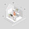 Work from home protection from virus concept isometric. Vector