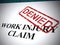 Work injury claim denied stamp means turned down medical expenses - 3d illustration