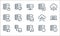 Work office server line icons. linear set. quality vector line set such as info, music, good review, reload, storage device, error