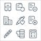 Work office supply line icons. linear set. quality vector line set such as balance sheet, mug, cutter, remove, favorite, business