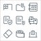 Work office supply line icons. linear set. quality vector line set such as laptop, tissue roll, eraser, machine, clip, secure,