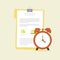 work and paper deadline reminder with document paper and alarm clock flat design vector illustration