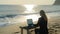 Work from Paradise, A Businesswoman Working Remotely from Beachside Office, Generative AI
