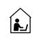 Work remote office desk icon. Work from home computer person workspace laptop vector space home designer icon.