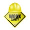 work safety helmet and sign concept