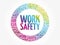 Work Safety word cloud collage with terms such as employee, company, business concept background