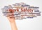 Work Safety word cloud and hand with marker concept