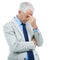 Work is stressing him out. Studio shot of a frustrated-looking mature businessman isolated on white.