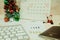 Work table with keyboard, passport, graph and has santa claus, c