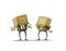 Work team with boxes on the head with different expressions. isolated