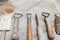 Work tools in a messy ceramics workshop