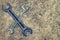 Work tools wrenches on grunge background top view