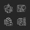 Work trackers chalk white icons set on dark background