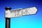 Work - white signpost with one arrow, abstract blue background