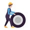 worker with airplane wheel